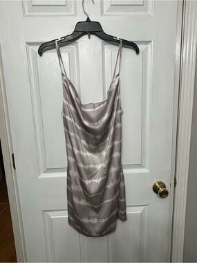 Style Rack Taupe Tie-Dye Satin Cowl Slip Dress